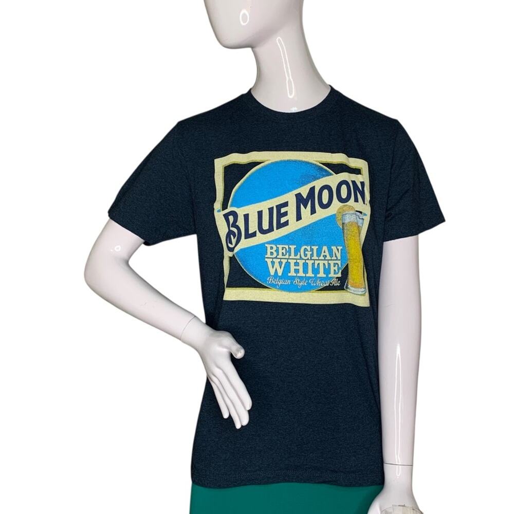 Blue Moon Belgian White T-Shirt Dark Heather Blue Short Sleeve Crew Neck Size S
